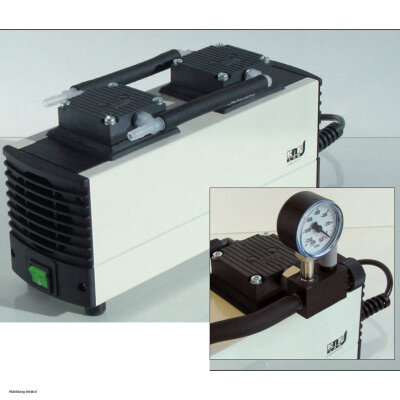 KNF LABOPORT Mini Diaphragm Vacuum Pump N 816.1.2 with fine adjustment head and vacuum gauge